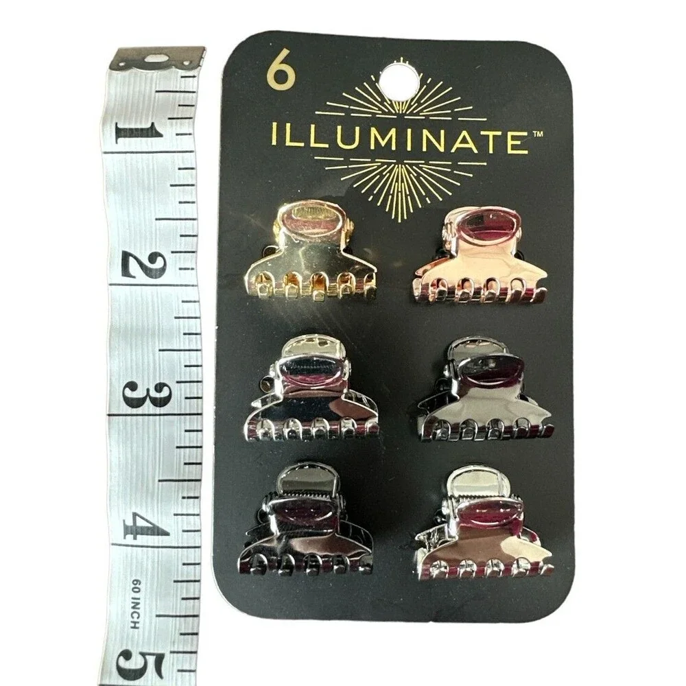 Lot of 2 Illuminate Clips Pinches - Metallic Gold, Black & Silver Colors 12PCS